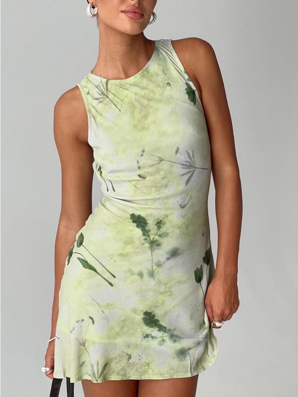 Princess Polly Light Green Botanical Mini Dress
